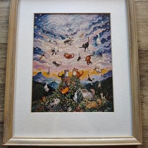 Bill Bell Signed Print “Cat Creation 2” Framed Whimsical Cat Art